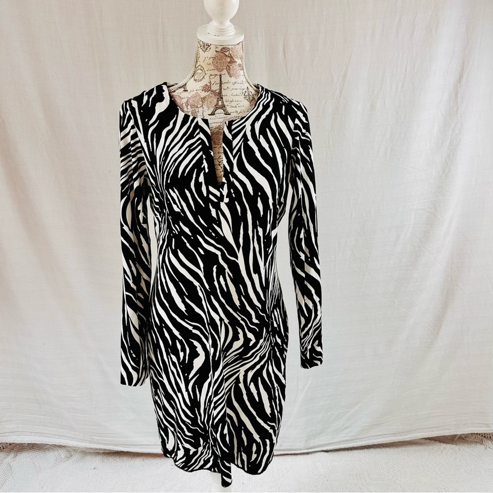 Diane von Furstenberg Reina Zebra Print Dress Long Sleeve Size 10